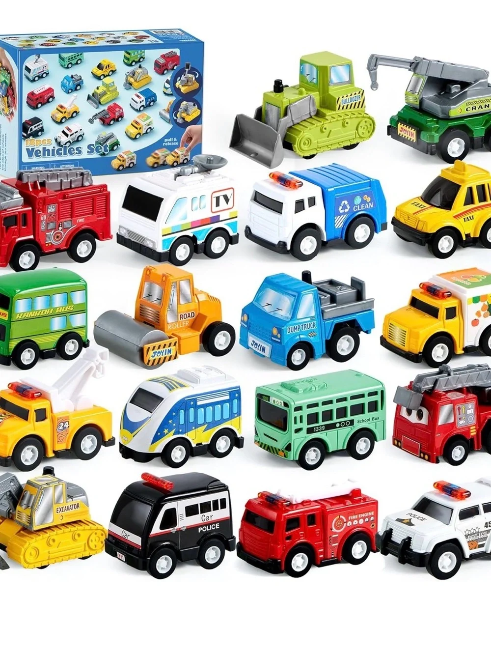 🚧 🆕 JOYIN Pull-Back Construction Vehicles Set – 18 Pieces 🚧